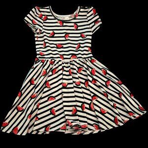 DotDot Smile Toddler Girls 2T Black and White Striped Dress with Watermelons